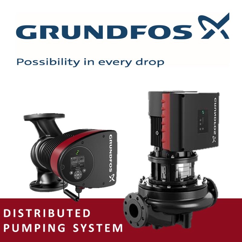 The Grundfos distributed pumping range: a MAGNA3 circulator alongside a TPE in-line pump.