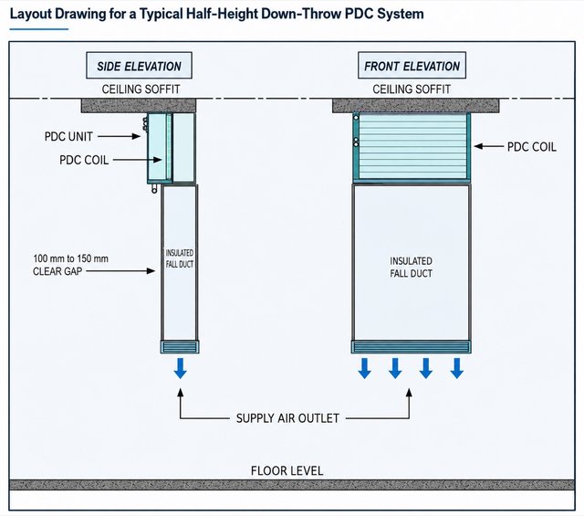Layout drawing for a typical half-height down-throw PDC system.