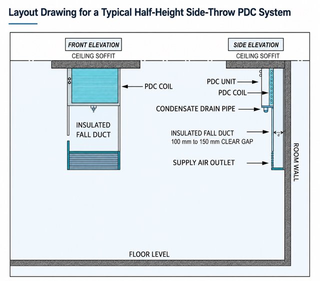 Layout drawing for a typical half-height side-throw PDC system.