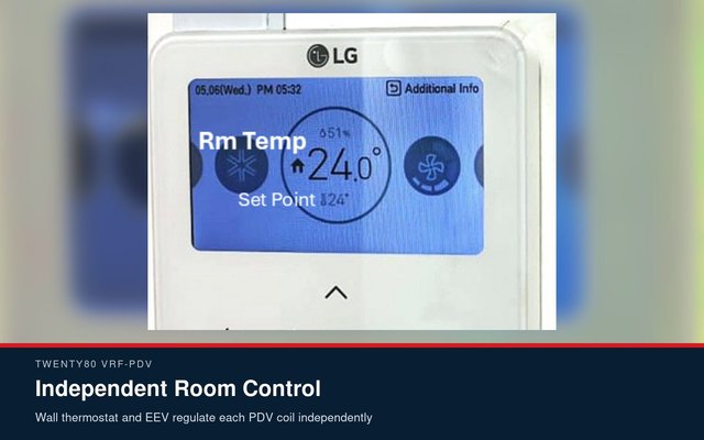An LG wall thermostat showing a room temperature of 24.0 degrees against a 24 degree setpoint.