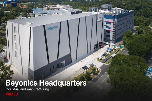 The Beyonics headquarters and manufacturing building, Singapore, from the air, served by Kingspan PIRALU ductwork.