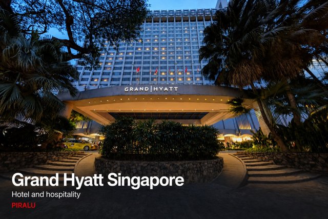 The porte-cochere and tower of the Grand Hyatt Singapore at dusk, served by Kingspan PIRALU ductwork.