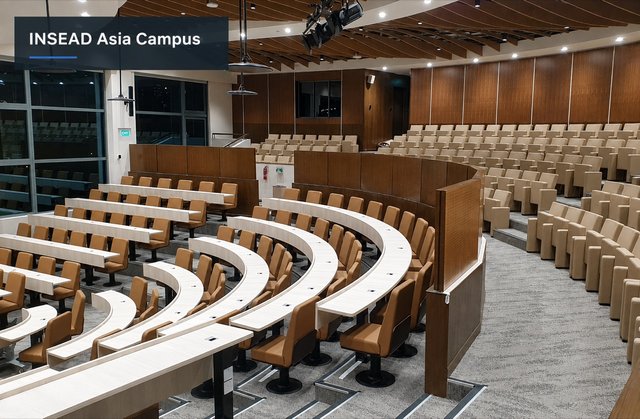 A tiered lecture theatre at INSEAD Asia Campus.
