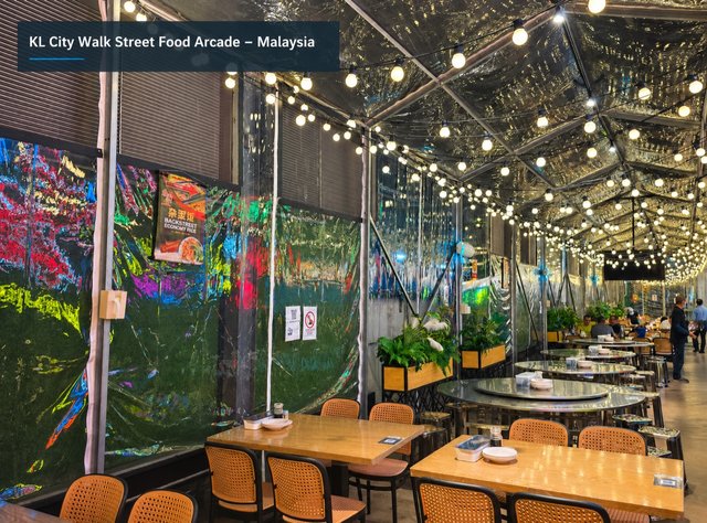 The street food arcade at KL City Walk, Malaysia.