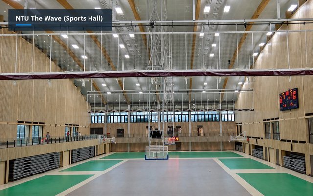NTU The Wave sports hall, with Twenty80 PDV grilles run at floor level along both side walls.